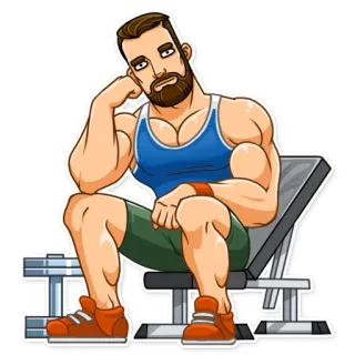 😐 fitness, sportschool, training, man, cartoon telegram sticker