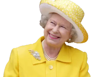 😏 Queen Elizabeth королева елизавета, политический деятель, королевский, британская монархия, желтая шляпа telegram sticker
