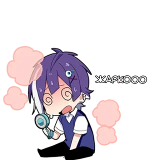 🥵 ЖАРКООО anime, exhausted, hot, anime character, sweaty whatsapp sticker