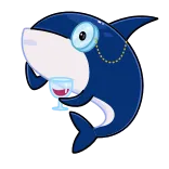 🦈 orca, ballena, monóculo, vino, elegante, animal, dibujos animados telegram sticker