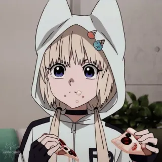 🐱 anime, girl, hoodie, pizza, cute, cartoon whatsapp sticker