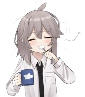 😶 anime, cute, brushing teeth, morning, shark, cup, kawaii telegram sticker