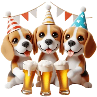 🍺 dogs, beagles, beer, party, birthday, celebration, animals, cute telegram sticker