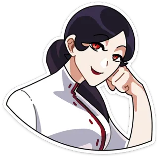 😏 anime style, woman, cartoon, anime woman, white shirt, red eyes, smiling telegram sticker