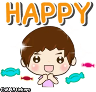 💃 HAPPY 开心, 快乐, 糖果, 可爱, 男孩, 动画, 卡通 telegram sticker