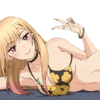 ✌️ Anime, Gadis, Pirang, Bikini, Berbaring telegram sticker