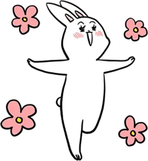 💃 coniglio, coniglietto, carino, cartone animato, fiori, animale telegram sticker