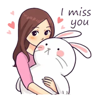 ❤ I miss you desenho animado, amor, saudades, coelho, menina, corações telegram sticker