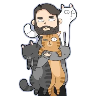 🙂 homem, gatos, animais, animais de estimação, desenho animado, fofo, animais domésticos, amante de gatos whatsapp sticker