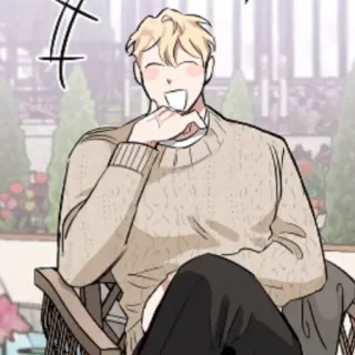 🍾 man, smiling, cartoon, cheerful, seated telegram sticker