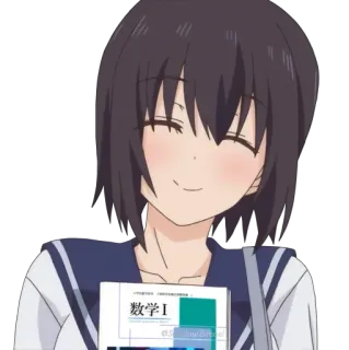 😁 anime, schoolgirl, smiling, book, math whatsapp sticker