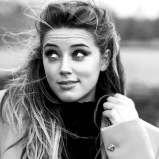 😏 Amber Heard atriz, celebridade, retrato, preto e branco, mulher, pessoa telegram sticker