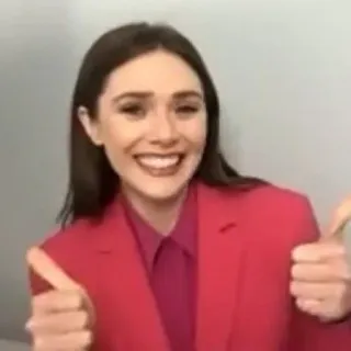 🧋 woman, smile, thumbs up, red suit, portrait, happy telegram sticker