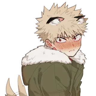 😳 Bakugo My Hero Academia Anime, Manga, Kattenoren, Staart, Blozen, Held telegram sticker