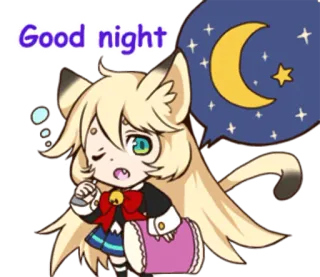 🌃 Good night buonanotte, assonnato, gatto, cartone animato, carino, luna, stella telegram sticker