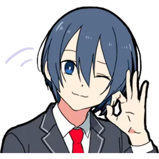 👌 anime, chico, guiño, OK, feliz, dibujos animados, estudiante telegram sticker