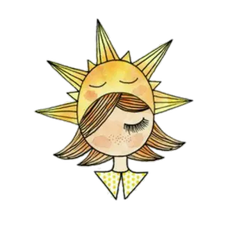 🌞 sole, ragazza, carino, illustrazione, acquerello, ritratto, bambino telegram sticker