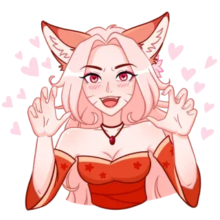 😍 Anime, Gadis rubah, Kawaii, Imut, Telinga, Merah muda telegram sticker