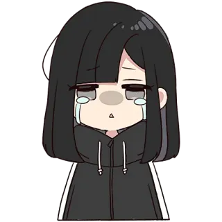 😩 sedih, menangis, anime, gadis, kartun, emosional, hoodie whatsapp sticker