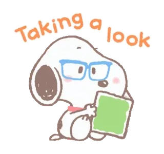 📚 Snoopy Taking a look 狗, 花生, 卡通, 阅读, 书 whatsapp sticker