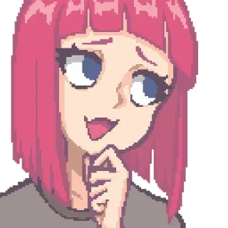😌 anime girl, pink hair, pixel art, cute, thinking, woman, cartoon telegram sticker