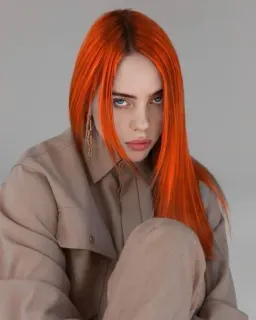 💚 Billie Eilish Billie Eilish, cantante, popstar, musica, celebrità, capelli arancioni, ritratto, donna telegram sticker