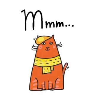 😏 chat, béret, écharpe, mignon, animal, orange, dessin animé, fantaisiste telegram sticker