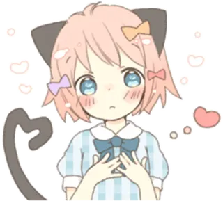 😳 garota anime, orelhas de gato, fofo, kawaii, adesivo, desenho animado, coração telegram sticker