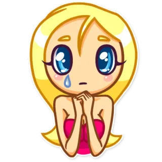 😢 cartoon, blonde, girl, crying, pleading, emoji telegram sticker