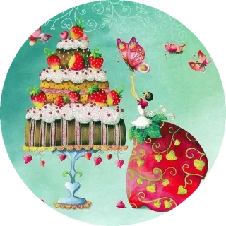 😝 Kuchen, Dessert, Erdbeere, Schmetterling, Frau, Illustration telegram sticker