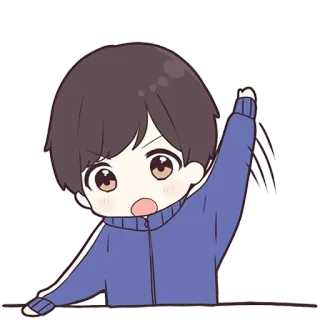 😃 cartoon, anime, boy, cute, happy, raising hand telegram sticker