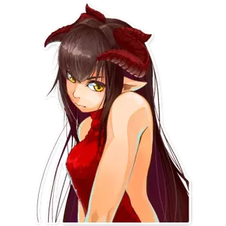 😈 อนิเมะ, ปีศาจ, เขา, ผู้หญิง, ชุดแดง, ตาสีเหลือง telegram sticker