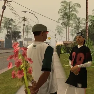 🧘 CJ Grand Theft Auto: San Andreas Grand Theft Auto, San Andreas, CJ, Videospiel, Blumen, Romantik telegram sticker