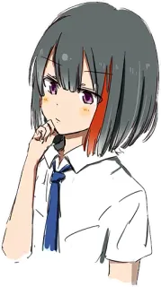 🤔 Anime, Chica, Uniforme escolar, Ojos morados, Pelo gris telegram sticker