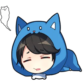 😮‍💨 animé, dessin animé, personnage, bleu, chat, mignon telegram sticker