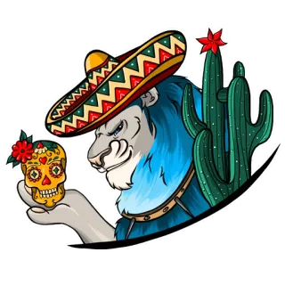 🇲🇽 singa, sombrero, tengkorak, mexico, kaktus, tengkorak gula, Dia de los Muertos telegram sticker