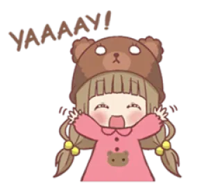 😀 YAAAAAY! feliz, fofo, menina, oba, celebração, animado, urso telegram sticker