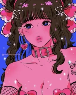 🍭 anime, cartoon, girl, cute, pink, sparkle, kawaii, art telegram sticker
