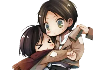 ❤ Eren Yeager, Mikasa Ackerman Attack on Titan Anime, Manga, L'Attaque des Titans, Chibi, Eren Jaeger, Mikasa Ackerman, Mignon telegram sticker