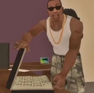 🌟 CJ Grand Theft Auto: San Andreas geld, sonnenbrille, gangster, bargeld, cj, san andreas, spiel telegram sticker