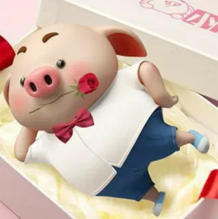 🐷 돼지, 동물, 만화, 귀여운, 장미, 나비넥타이 telegram sticker
