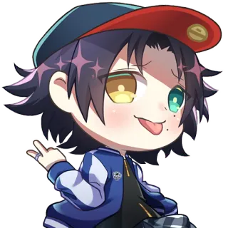 🤪 anime, boy, tongue, peace sign, cap telegram sticker