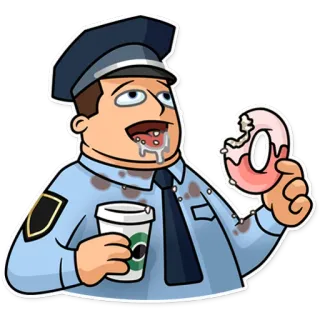 🍩 警察, ドーナツ, コーヒー, 漫画, 警官, 食べ物 telegram sticker