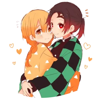 🧡 Zenitsu Demon Slayer Anime, Thanh gươm diệt quỷ, Fan art, Dễ thương, Ôm, Hoạt hình telegram sticker
