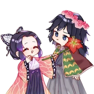 🧚‍♀ Shinobu Kocho Demon Slayer anime, Shinobu Kocho, Demon Slayer, chibi, flowers, Giyu Tomioka telegram sticker