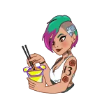 😋 woman, food, chopsticks, tattoo, eating, girl telegram sticker