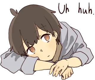 😕 Uh huh. Anime, Chłopak, Śpiący, Zmęczony, Odpoczynek, Kreskówka, Wyraz telegram sticker