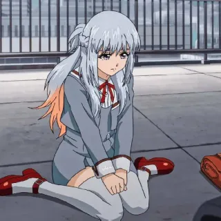 💙 anime girl, school uniform, sad, kneeling, cartoon telegram sticker