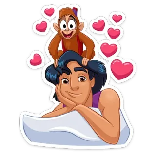 😍 Aladdin ดิสนีย์, การ์ตูน, แอนิเมชั่น, อาบู, หัวใจ, ลิง, เจ้าหญิง telegram sticker