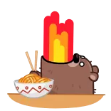 🤩 bear, fire, noodles, bowl, cartoon, kawaii telegram sticker